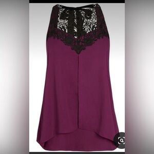 City Chic Purple Black Lace Tie Top Size S 16W